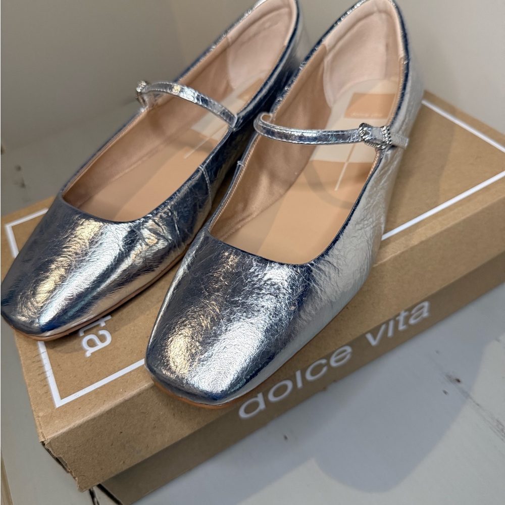 Dolce Vita Shimmering Silver Mary Jane Flats